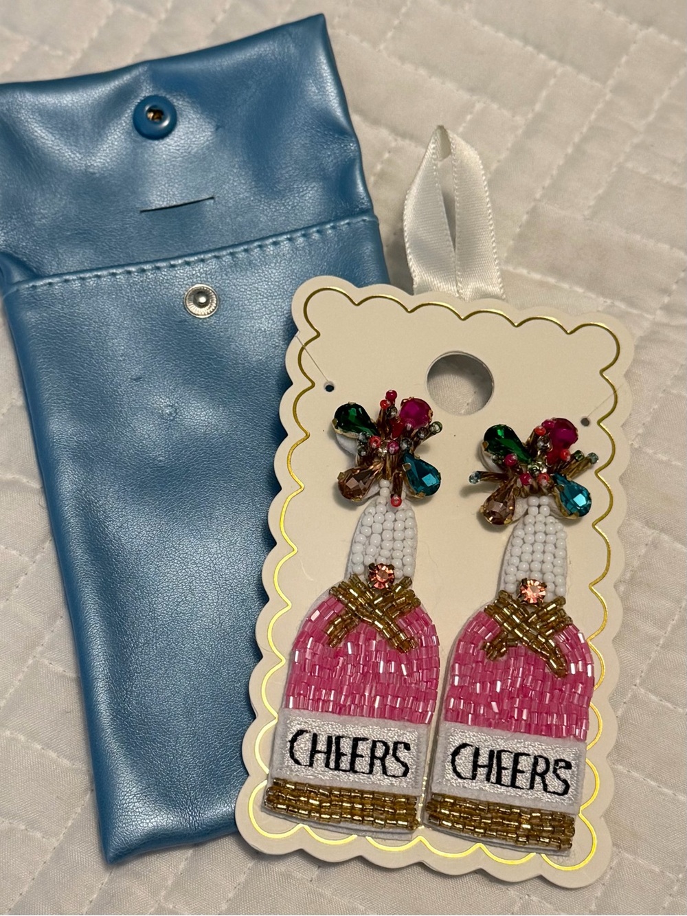 Simply Southern Pink Beaded 'Cheers' Bottle Drop Earrings